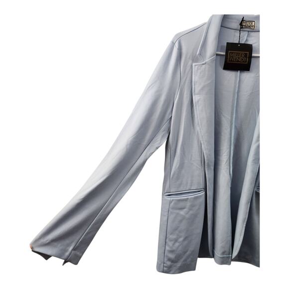 Miller Wendt Blue Open Front Blazer M Stretch Preppy Classic Office - Picture 2 of 8